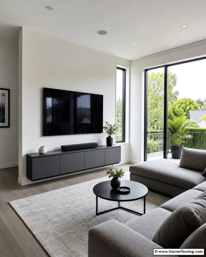Wall Mounted TV for Space Optimization - 25 Small Living Room Ideas With TV for Cozy Nights