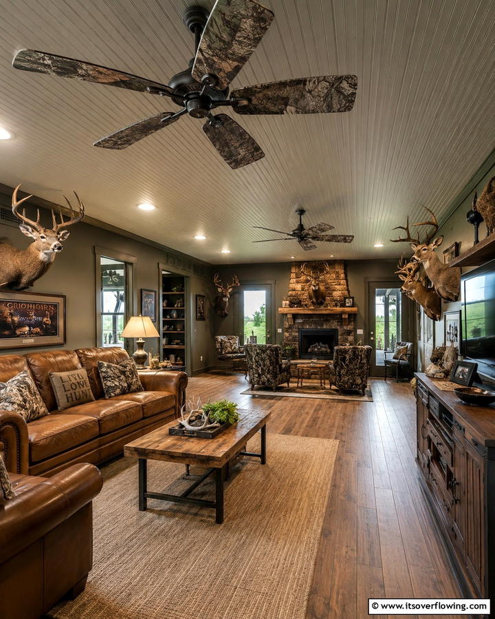 Wall Mounted TV for Watching Outdoor Adventures - 25 Unique Hunting Man Cave Ideas for Your Space