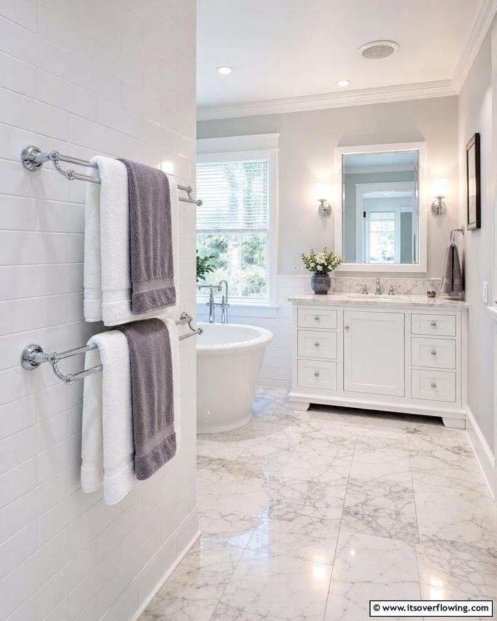 Wall Mounted Towel Bars - 20 Bathroom Wall Storage Ideas for Organization