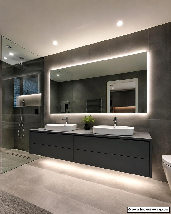 Wall Mounted Vanity With LED Lighting - 25 Floating Vanity Bathroom Ideas for a Modern and Sleek Look
