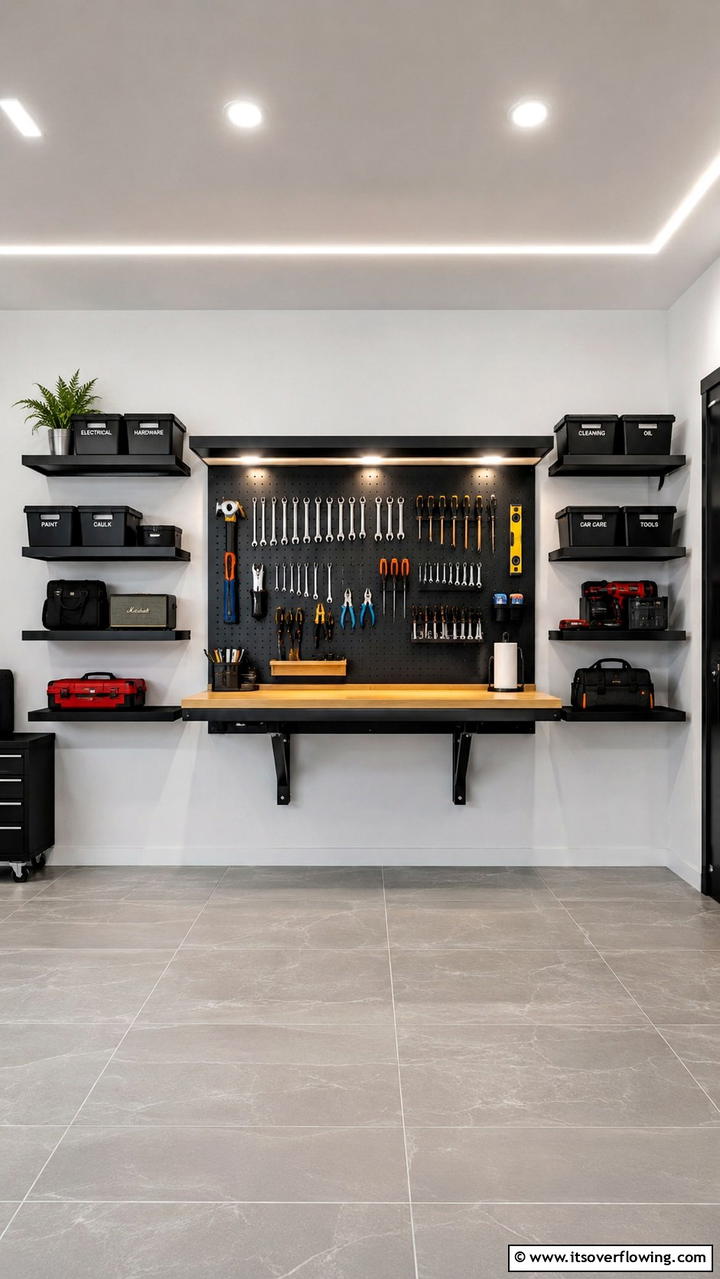 Wall Mounted Workbench with Pegboard - 30 Garage Workbench Ideas for Organized DIY Spaces