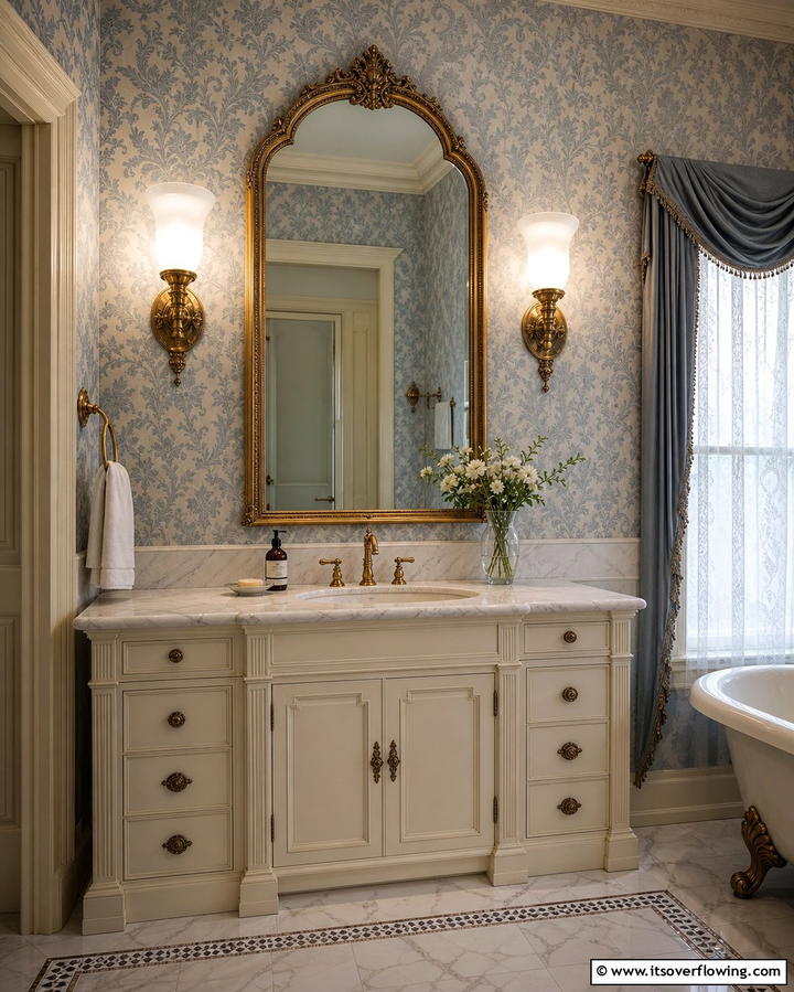 Wall Sconces with Frosted Glass - 25 Victorian Bathroom Ideas for a Luxurious Retreat