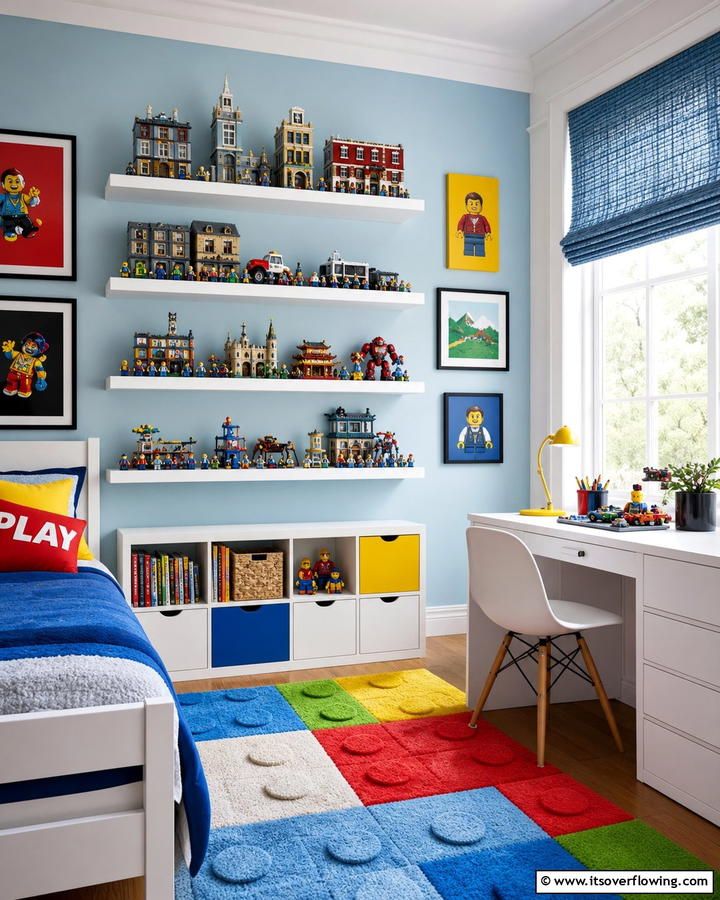 Wall mounted Lego Shelves - 30 Creative Lego Storage Ideas to Organize Kids’ Spaces