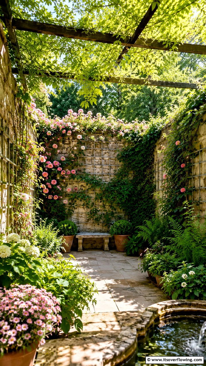 Walled Garden with Vine Trellis - 30 Greek Garden Ideas- Mediterranean-Inspired Landscaping