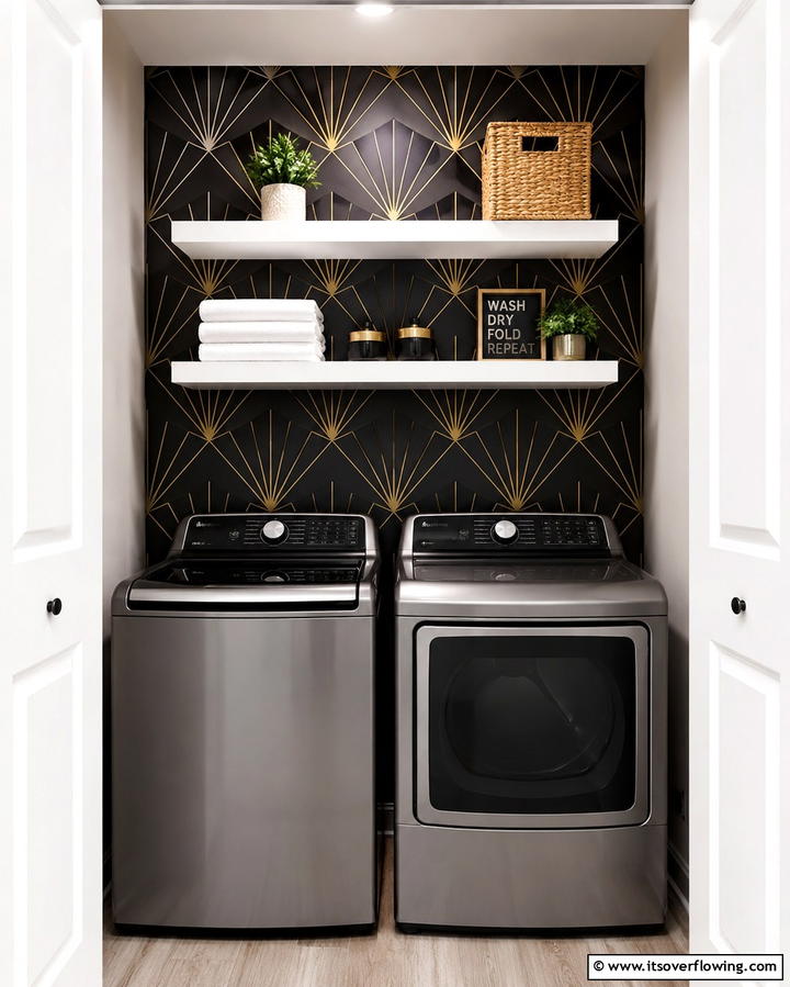 Wallpaper Accents - 25 Laundry Closet Ideas for Small Spaces