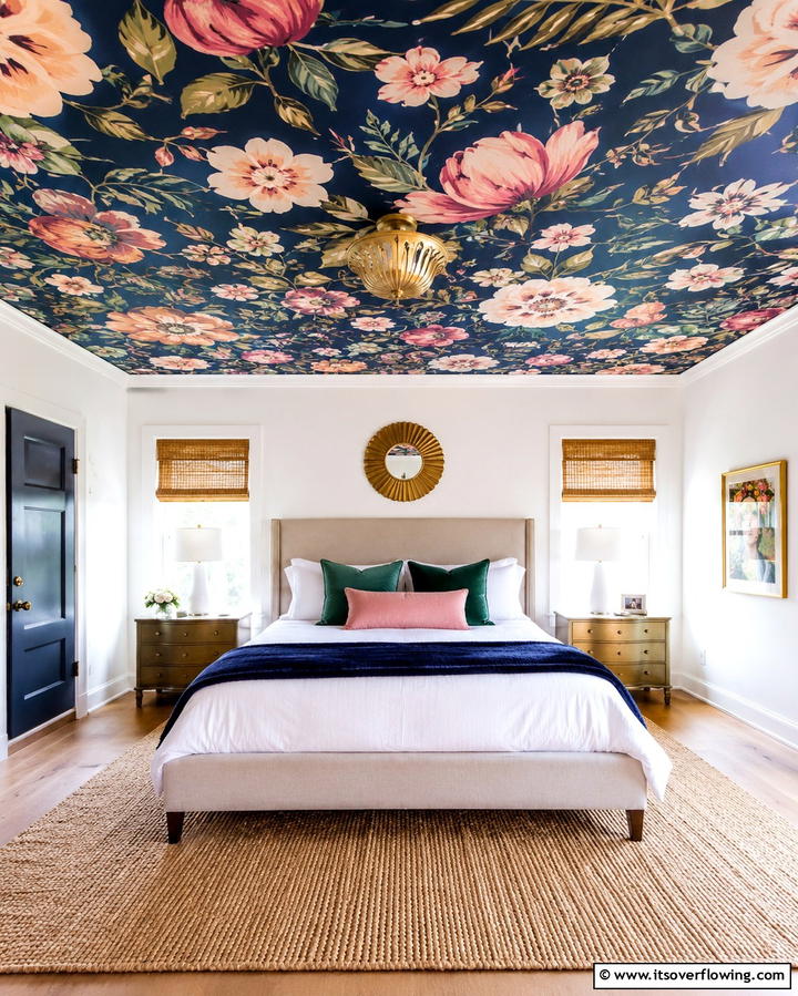 Wallpapered Ceiling for Visual Interest - 25 Affordable Cheap Ceiling Ideas for Your Home