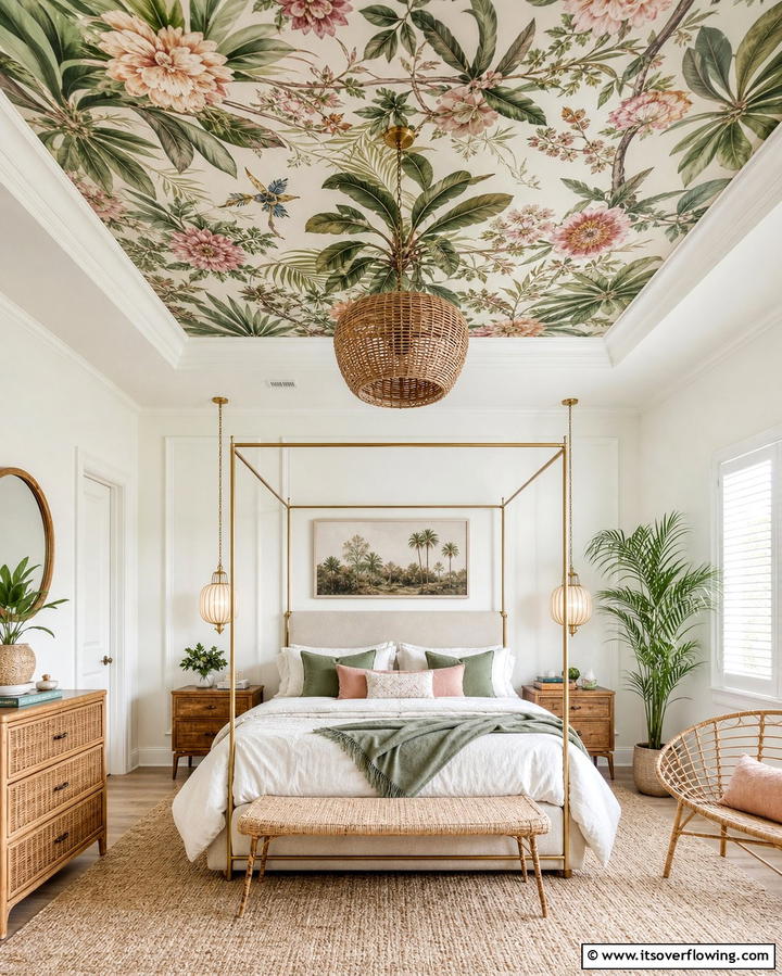 Wallpapered Ceilings for Bold Patterns - 25 Stunning Bedroom Ceiling Ideas to Elevate Your Space