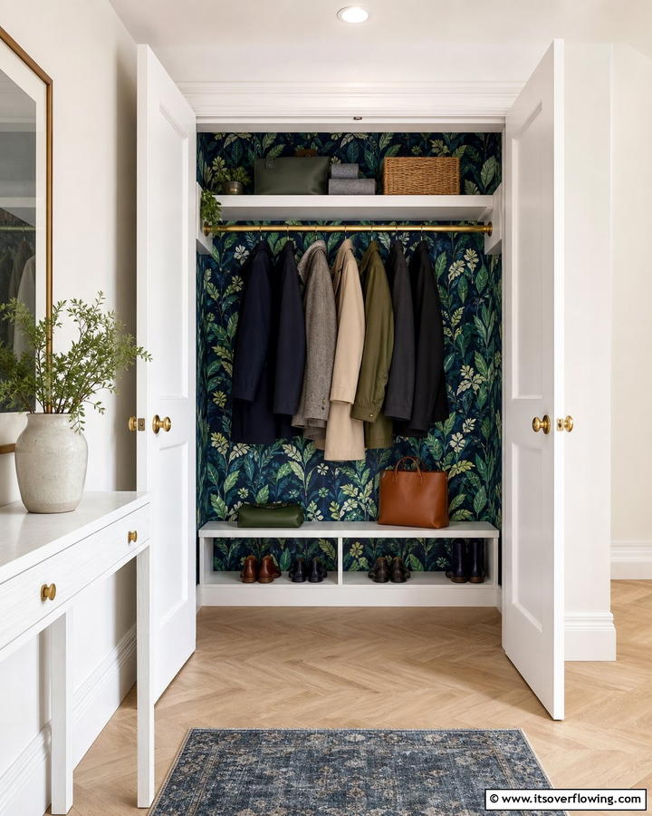 Wallpapered Interiors for Style - 20 Coat Closet Ideas for Organized Entryways