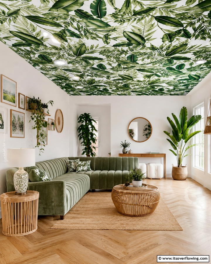 Wallpapered Pop Texture - 30 Pop Ceiling Design Ideas for Modern Home Interiors