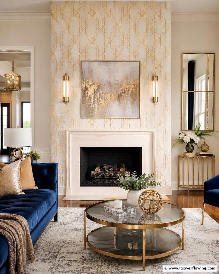 Wallpapered Surround - 30 Fireplace Wall Ideas to Transform Your Living Space