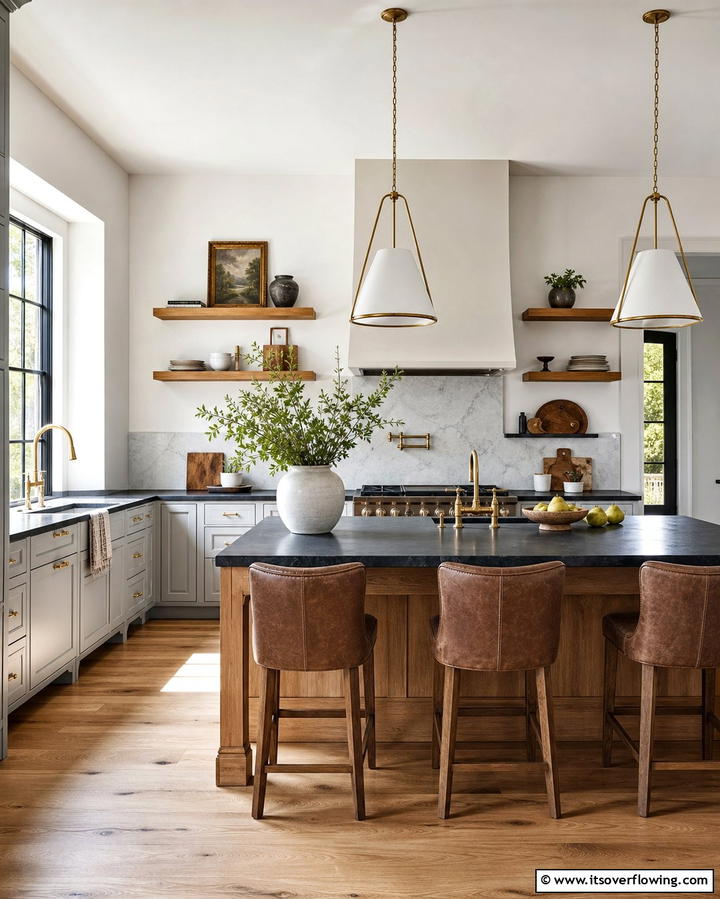 Warm Accents in a Neutral Palette - 25 Kitchen Ideas with Gray Cabinets and Black Countertops
