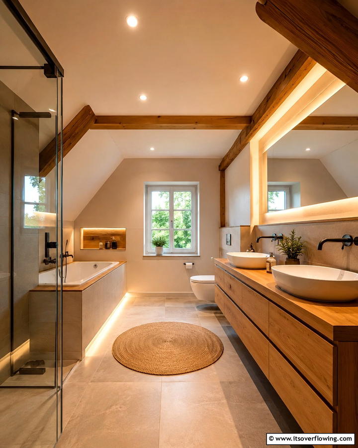 Warm Ambient Lighting - 30 Attic Bathroom Ideas for Space-Saving Luxury