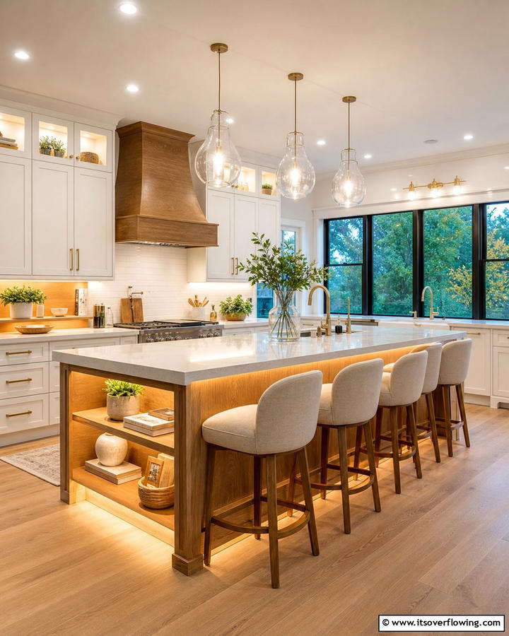 Warm Ambient Lighting - 30 Kitchen Island Decor Ideas for Stylish Functionality