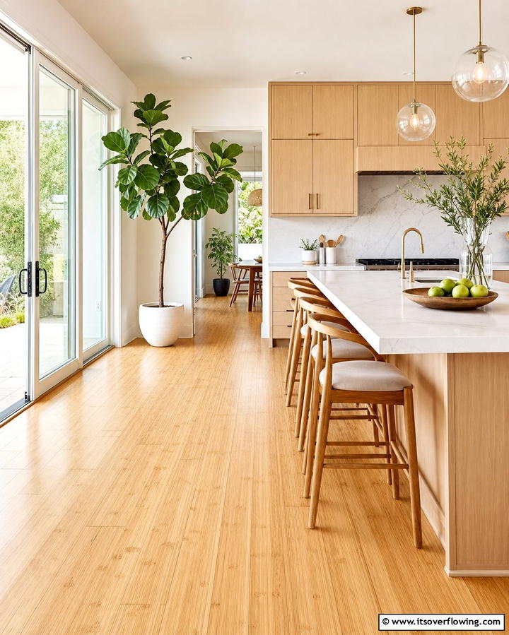 Warm Bamboo Flooring - 25 Kitchen Flooring Ideas for Durability and Style