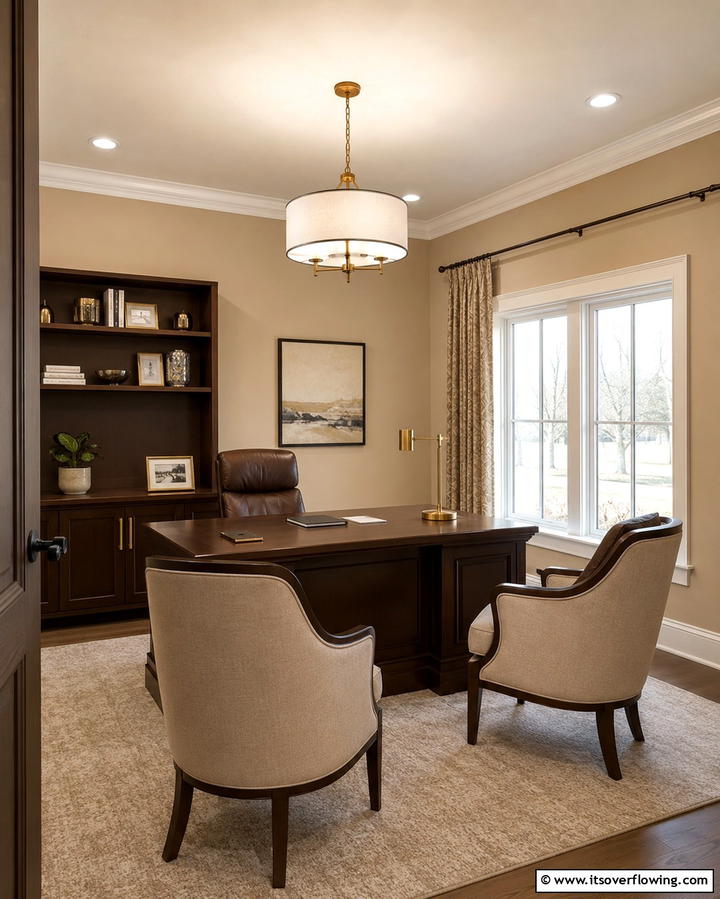 Warm Beige Comfort - 30 Home Office Paint Colors- Boost Productivity & Style