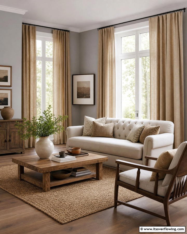 Warm Beige Tones - 30 Curtain Color Ideas Perfectly Paired With Gray Walls