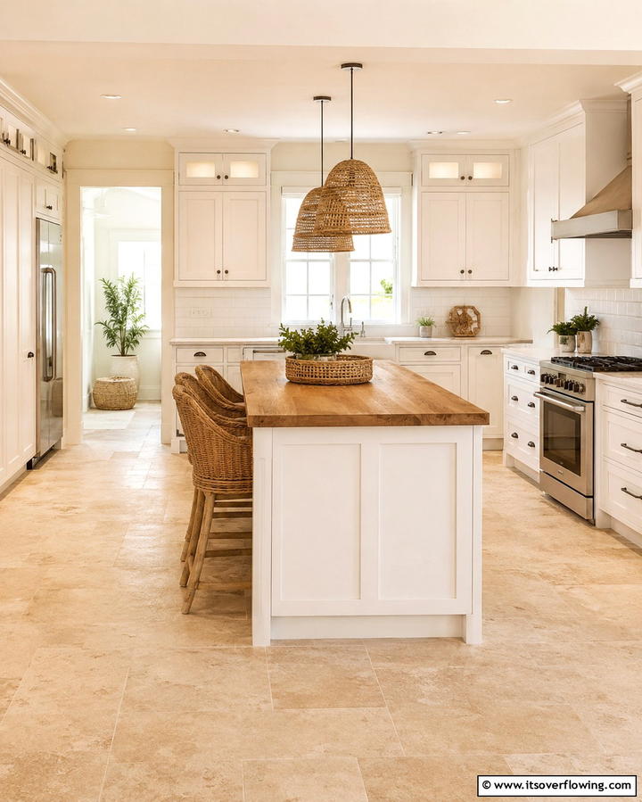 Warm Beige Tones - 25 Travertine Floor Kitchen Ideas for Elegance