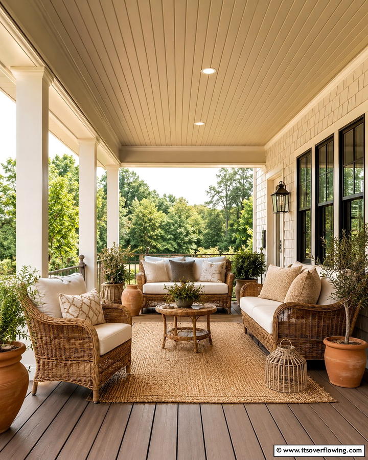 Warm Beige Vinyl for a Cozy Vibe - 20 Vinyl Porch Ceiling Ideas for a Stunning Outdoor Look