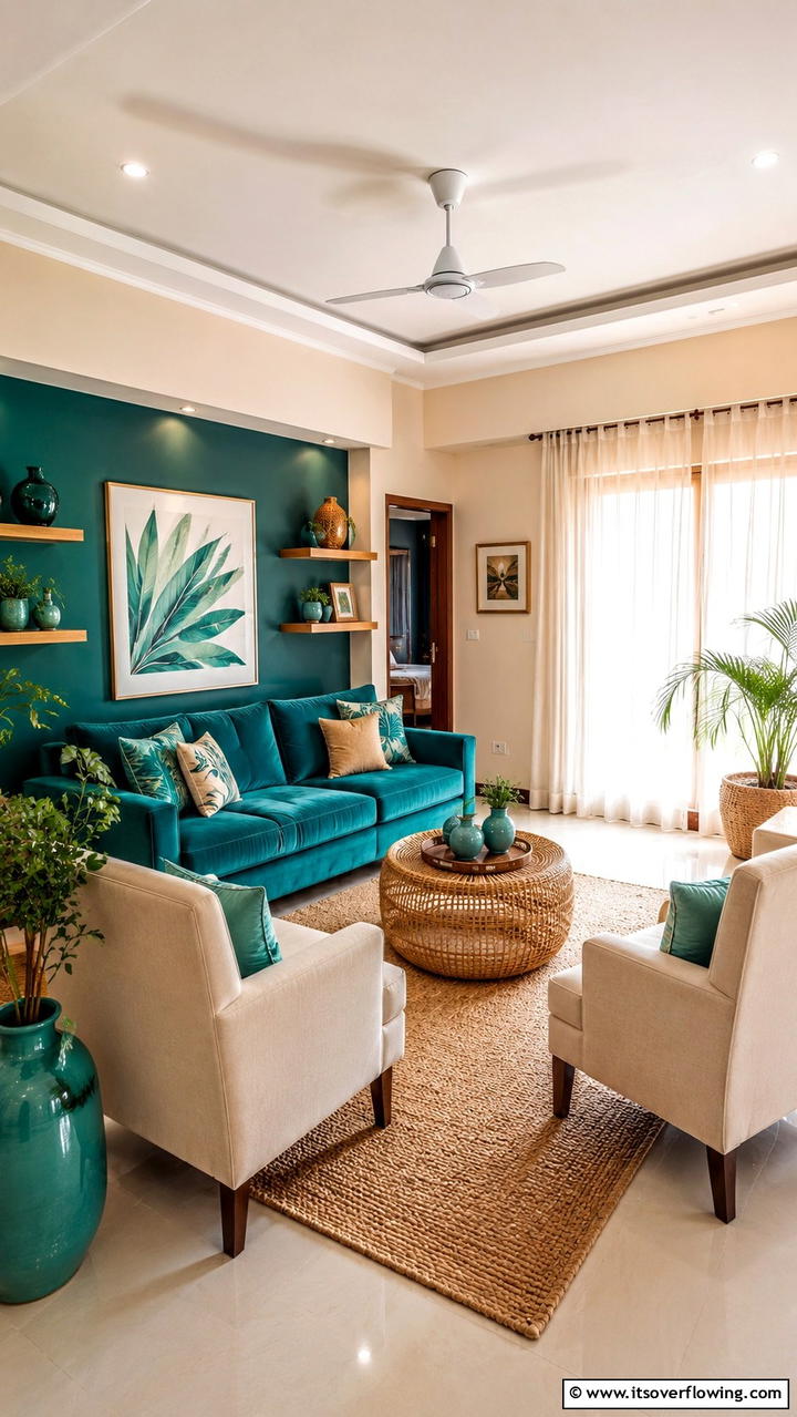 Warm Beige and Rich Teal - 21 Two Colour Combinations for a Vibrant Living Room