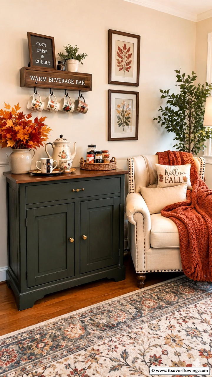 Warm Beverage Corner - 30 Cozy Fall Living Room Ideas to Embrace Autumn Vibes