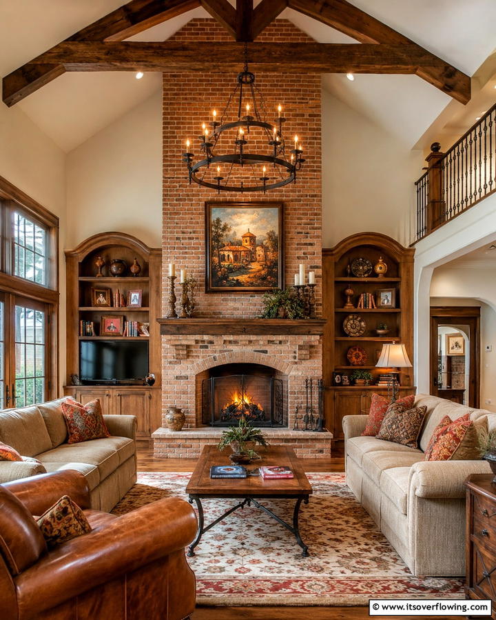 Warm Brick Tradition - 25 Two-story Fireplace Ideas for Cozy Ambiance
