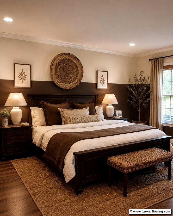 Warm Brown and Cream Blend - 30 Two-Tone Wall Paint Ideas to Elevate Your Interior Design