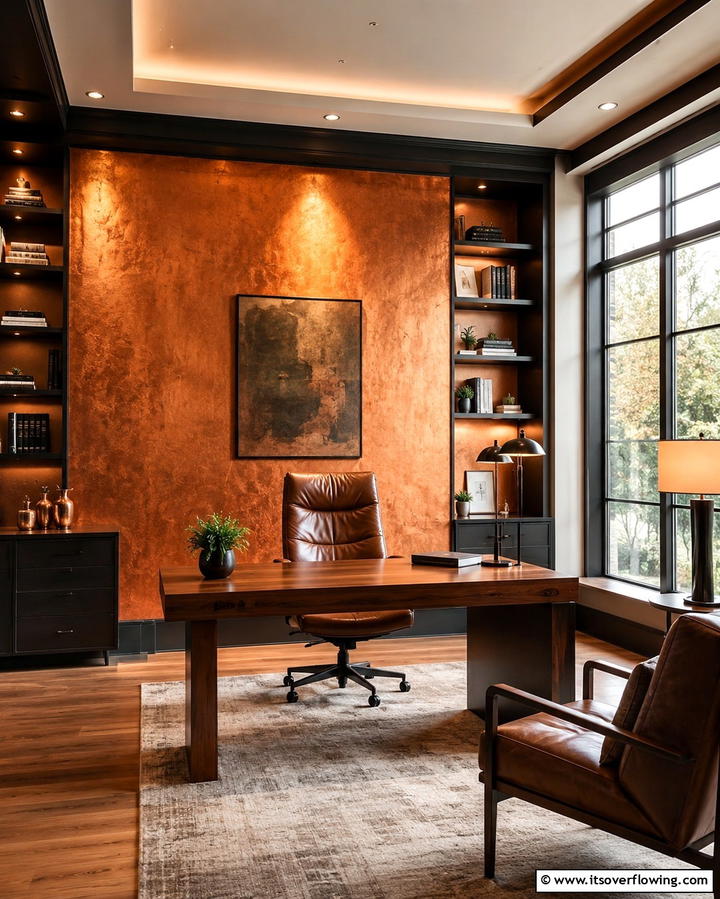 Warm Copper Glow - 30 Home Office Paint Colors- Boost Productivity & Style