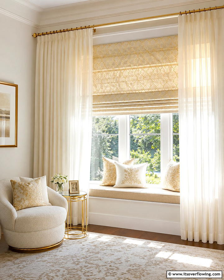 Warm Cream and Gold Window Treatments - 30 Elegant Cream & Gold Living Room Themes for Luxe Interiors