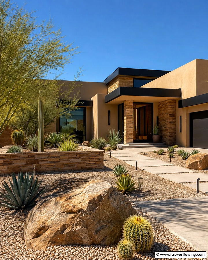 Warm Desert Retreat - 25 Tan House With Black Trim Design Ideas for Elegance