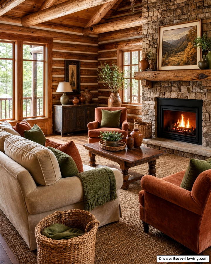 Warm Earth Toned Color Palette - 25 Log Cabin Interior Design Ideas for Cozy Living