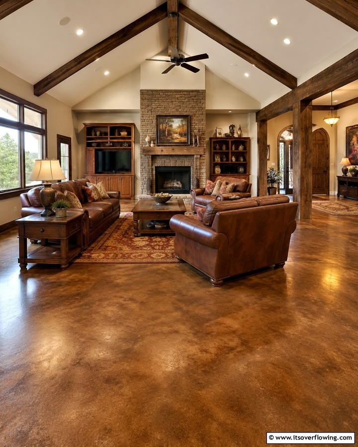 Warm Earth Toned Stains - 25 Stained Concrete Floors for a Unique Look
