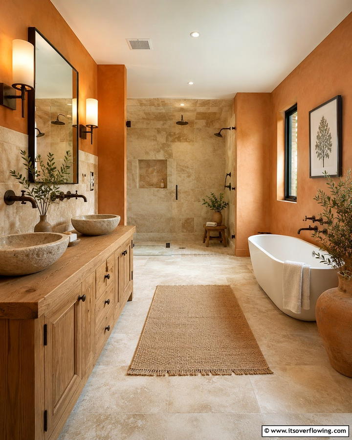 Warm Earth Tones - 30 Basement Bathroom Ideas for Small and Functional Spaces