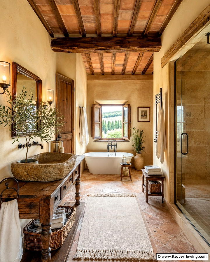 Warm Earthy Color Palette - 20 Tuscan Bathroom Ideas for a Rustic Retreat