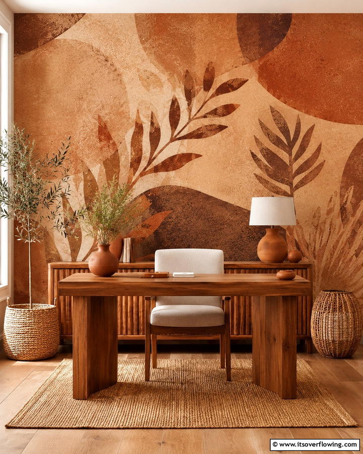 Warm Earthy Tones - 30 Office Wallpaper Ideas for a Productive Workspace