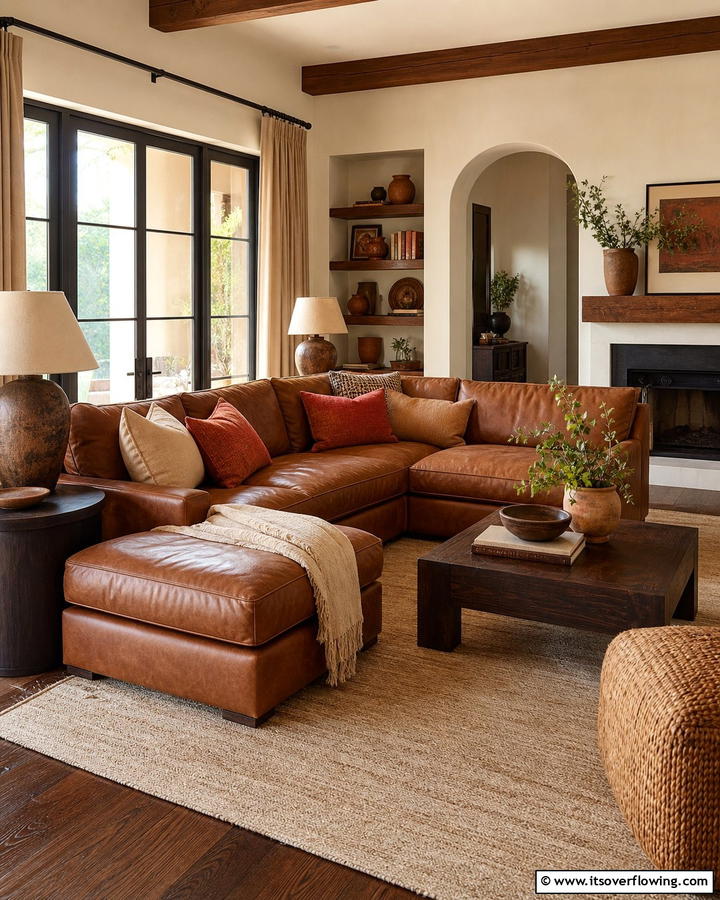 Warm Earthy Tones for a Cozy Atmosphere - 25 Brown Leather Couch Living Room Ideas