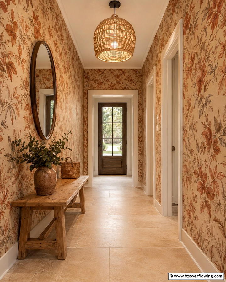 Warm Earthy Tones for a Cozy Hallway Retreat - 30 Hallway Wallpaper Ideas for a Striking Entryway