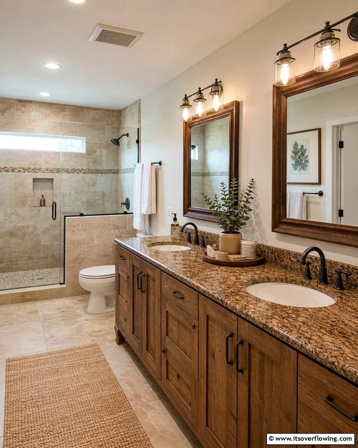 Warm Earthy Tones with Brown Granite Countertops - 20 Elegant Brown Granite Bathroom Ideas for a Luxurious Look