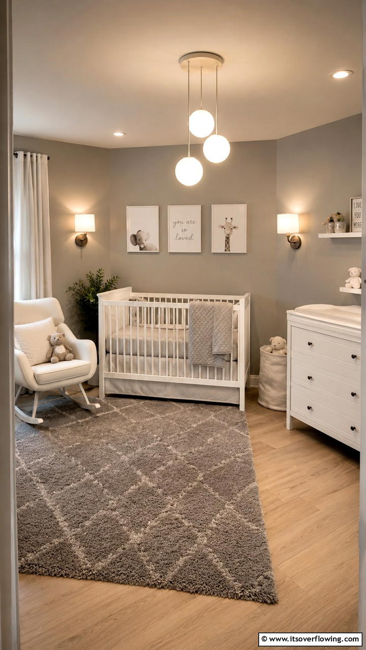 Warm Grey Lighting Ambiance - 30 Grey Nursery Ideas- Calming & Modern Baby Room Designs