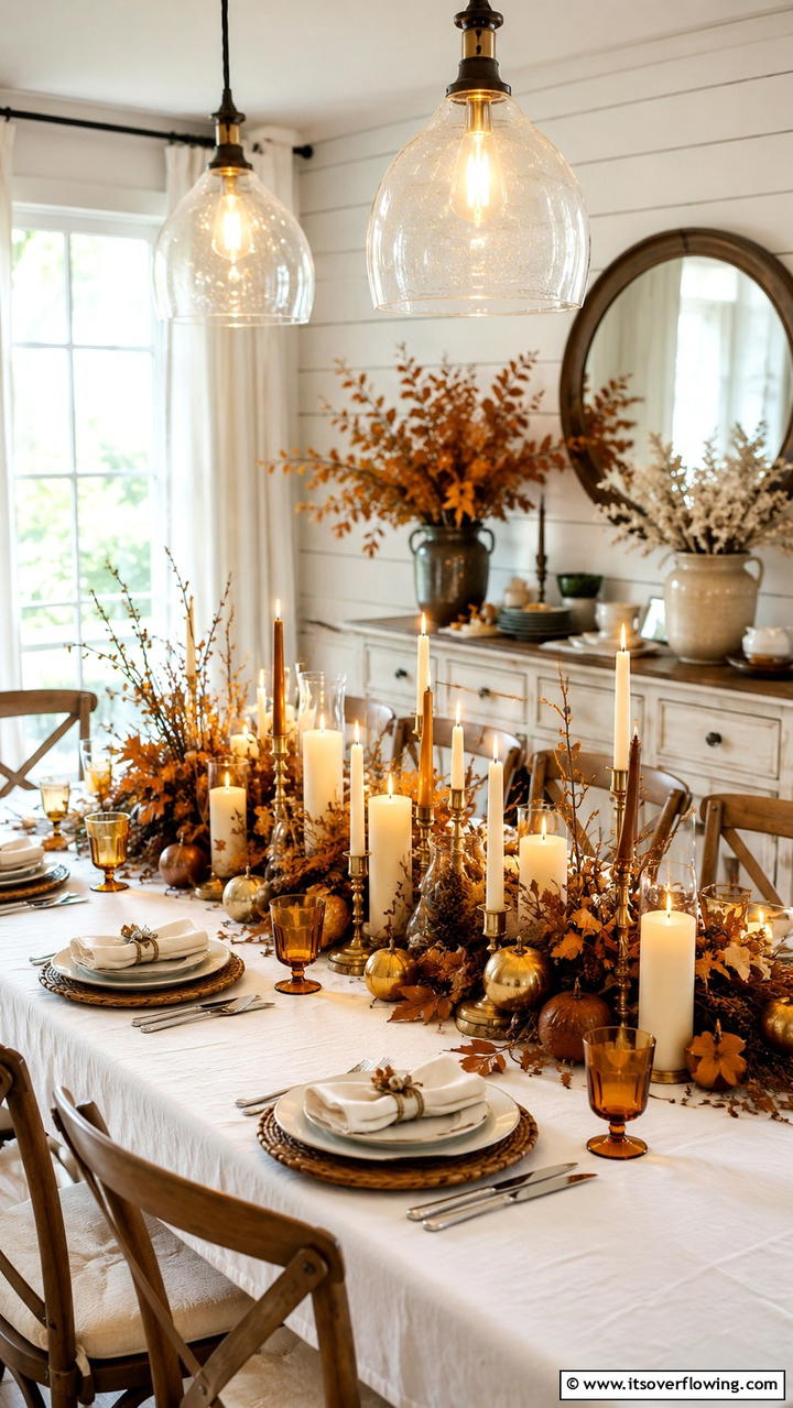 Warm Harvest Candle Ensemble - 21 Stunning Thanksgiving Centerpiece Ideas for Your Table