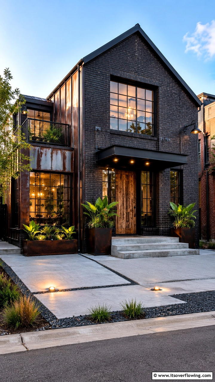 Warm Industrial Black Brick Exterior - 30 Black Brick House Exteriors for Bold Curb Appeal