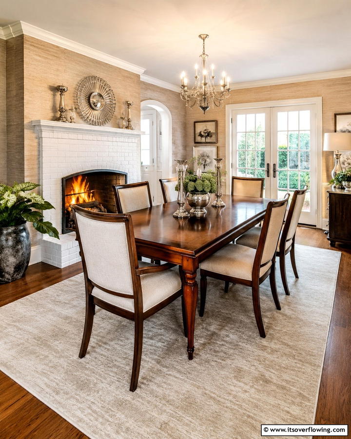 Warm Industrial Blend - 30 Cozy Dining Room Fireplace Design Ideas & Tips