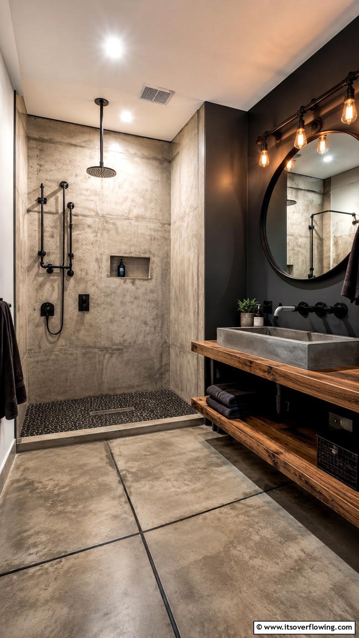 Warm Industrial Chic - 30 Doorless Walk-In Shower Ideas for Modern Bathrooms