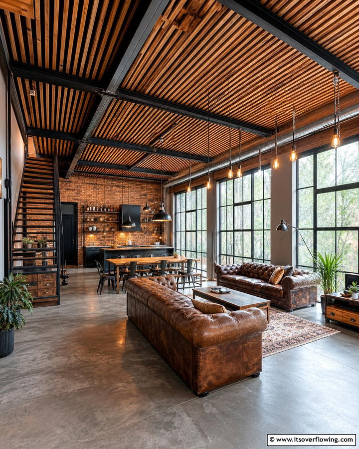 Warm Industrial Wood Slat Ceiling - 30 Wood Slat Ceiling Ideas for Textured Modern Interiors
