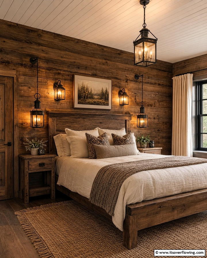 Warm Lighting Fixtures - 25 Cozy Cabin Bedroom Ideas for a Rustic Escape