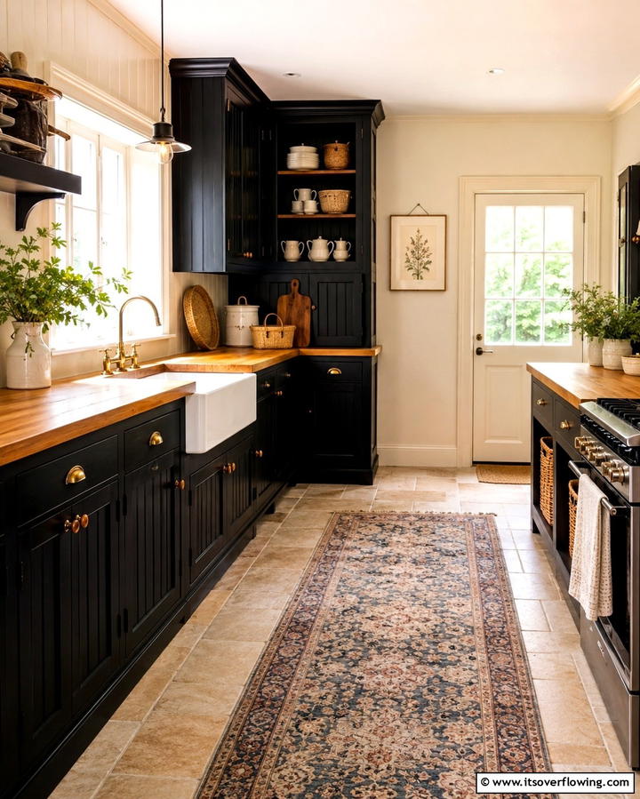 Warm Lighting to Enhance Ambiance - 25 Kitchen With Black Cabinets And Wood Countertops Ideas