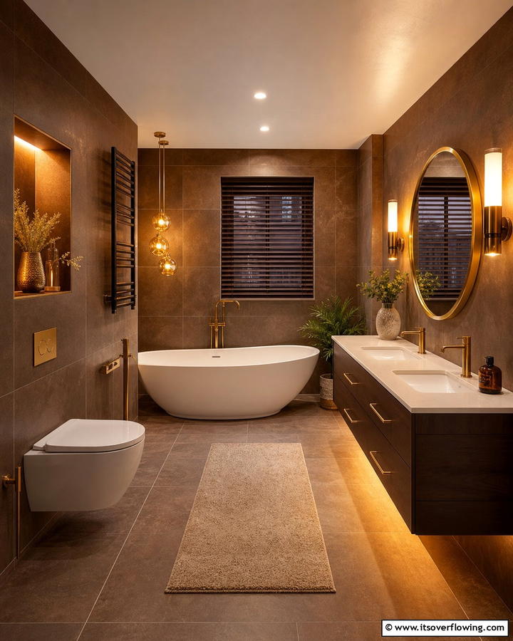 Warm Lighting to Enhance Brown Tones - 25 Brown Bathroom Ideas for a Warm and Inviting Space