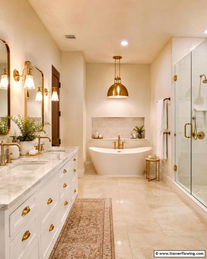 Warm Metallic Fixtures - 30 Romantic Bathroom Ideas for a Luxurious Spa Retreat