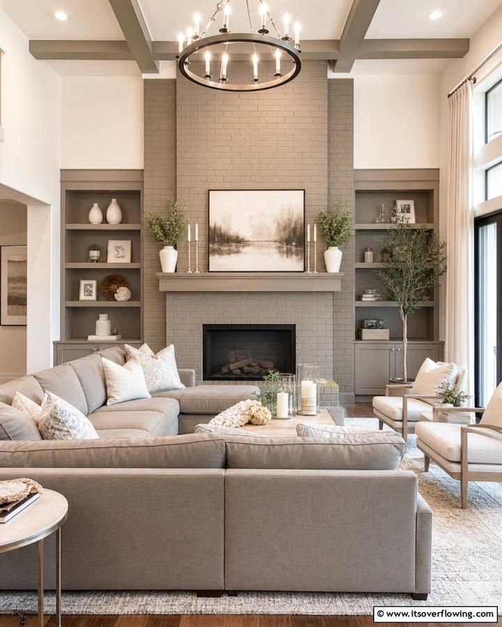 Warm Monochrome Elegance - 21 Painted Brick Fireplace Makeovers for Modern Interiors