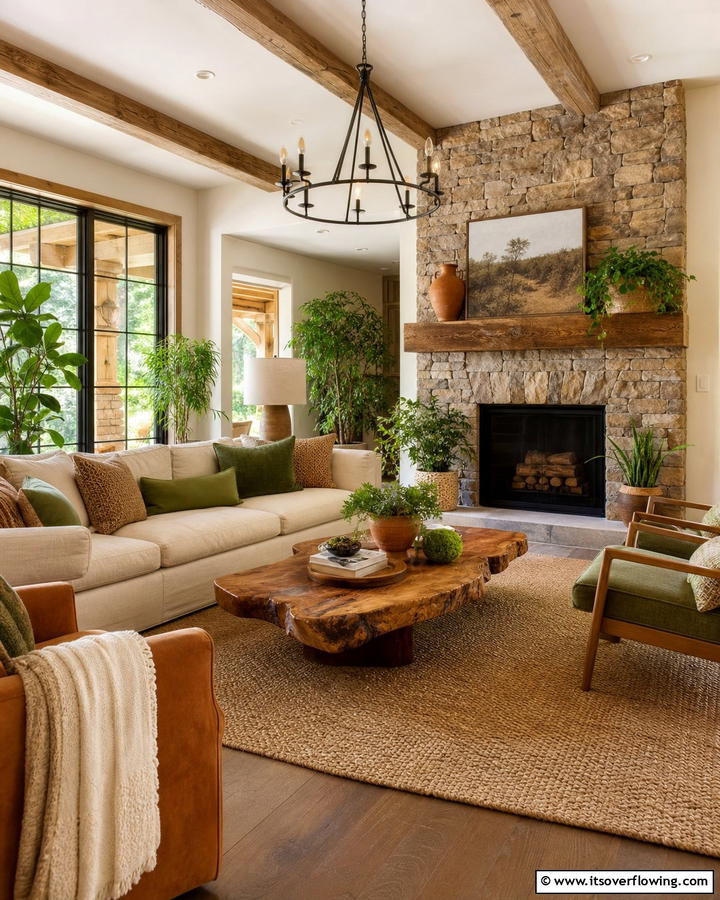 Warm Natural Elements - 21 Country Living Room Ideas with Rustic Elegance