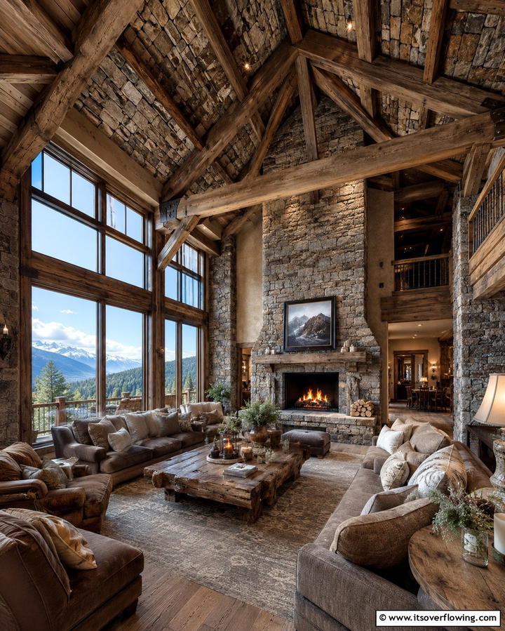 Warm Natural Stone Accent Ceiling - 30 Grand Cathedral Ceiling Ideas to Elevate Your Home’s Architecture